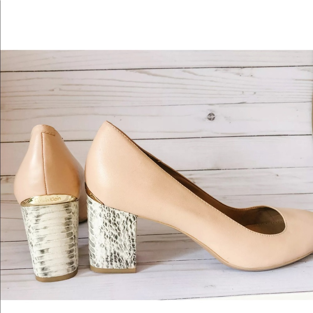 CALVIN KLEIN Cirilla Leather Snake Print Heels